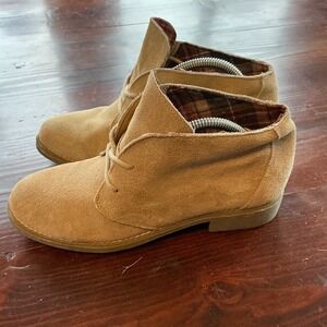 Eddie Bauer Chukka Boots Womens Sz 7M Vega Sand Suede Leather Almond Toe Lace Up